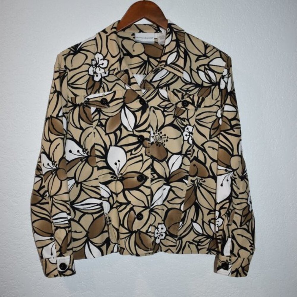 Alfred‎ Dunner Petite Cotton Stretch Jacket Brown Tan Button Front Size 12P